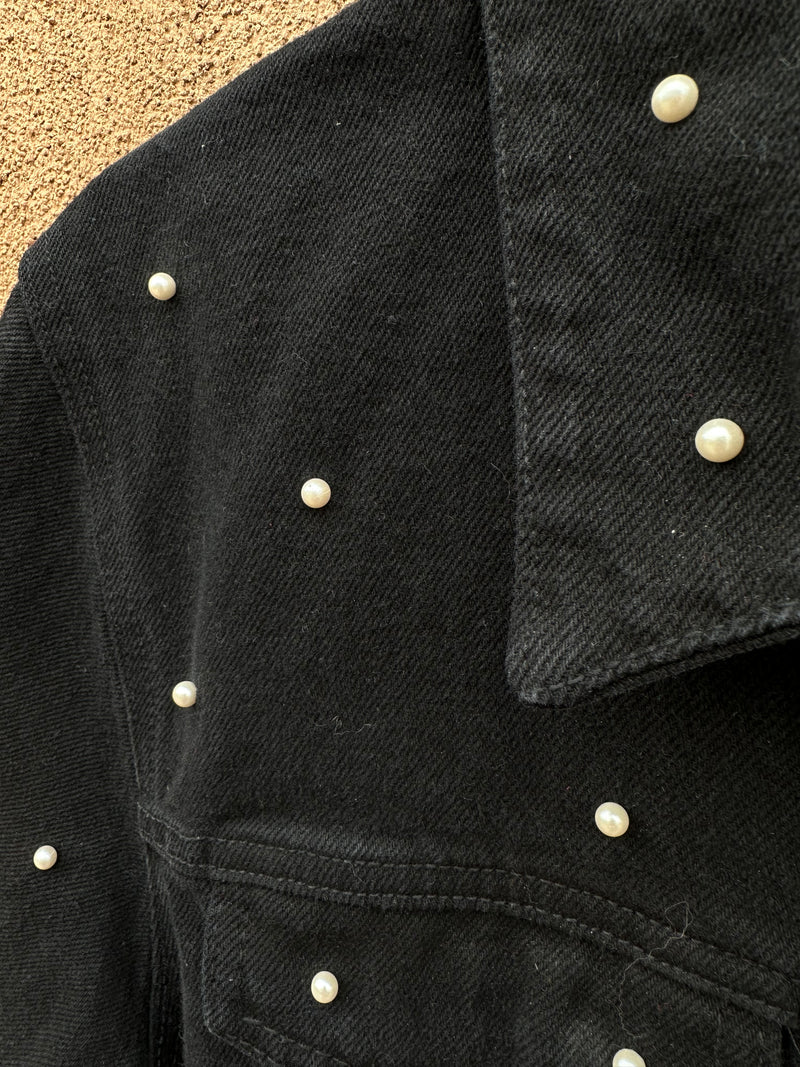 Pearl Studded Black Denim Jacket by Paris Blues