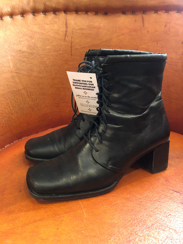Sudini Black Leather Ankle Boots w/Platform Heels - Made in Italy 7.5M