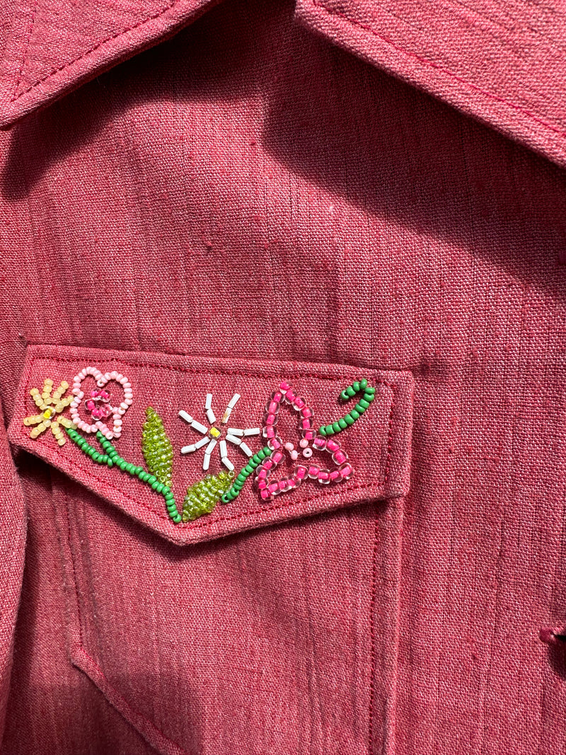 70's Beaded Puce Blouse
