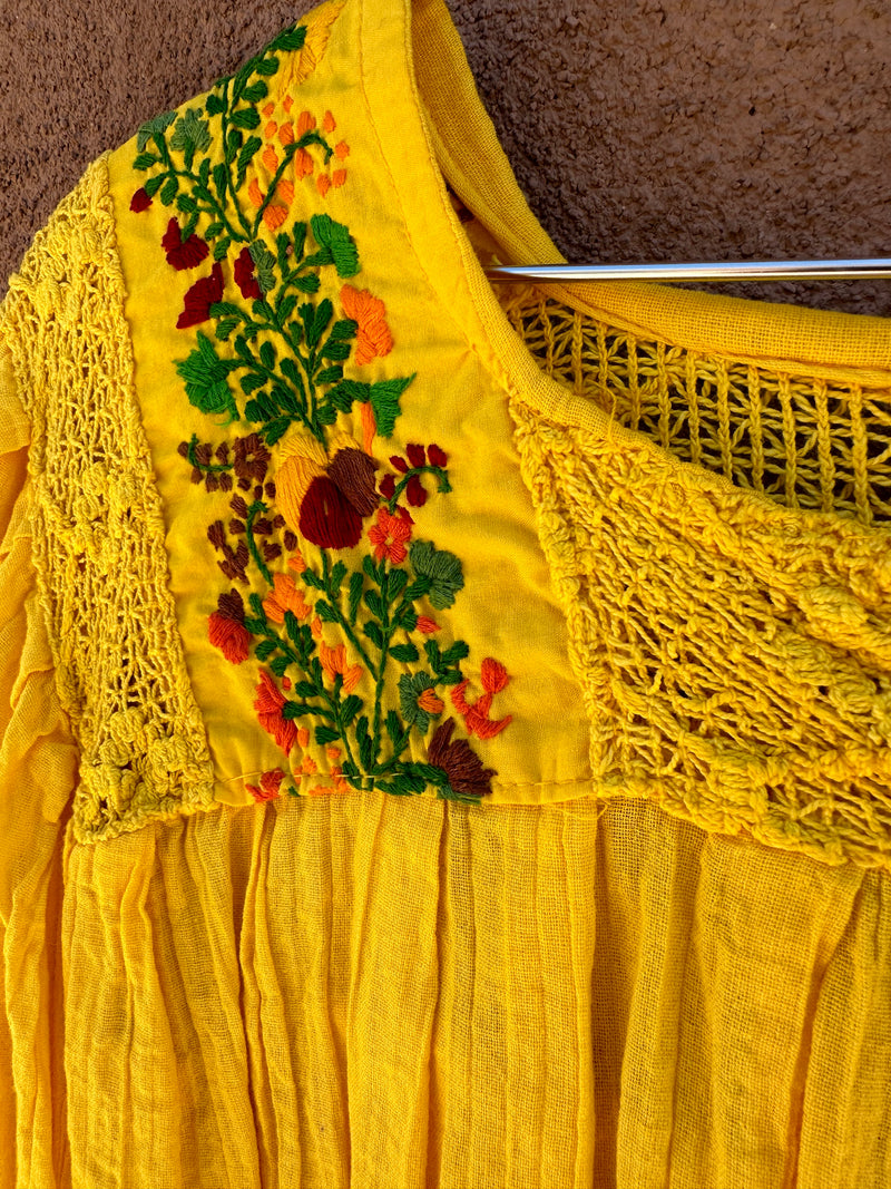 Yellow Embroidered Floral Mexican Blouse