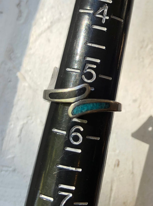 Onyx and Turquoise Flake Sterling Silver Ring