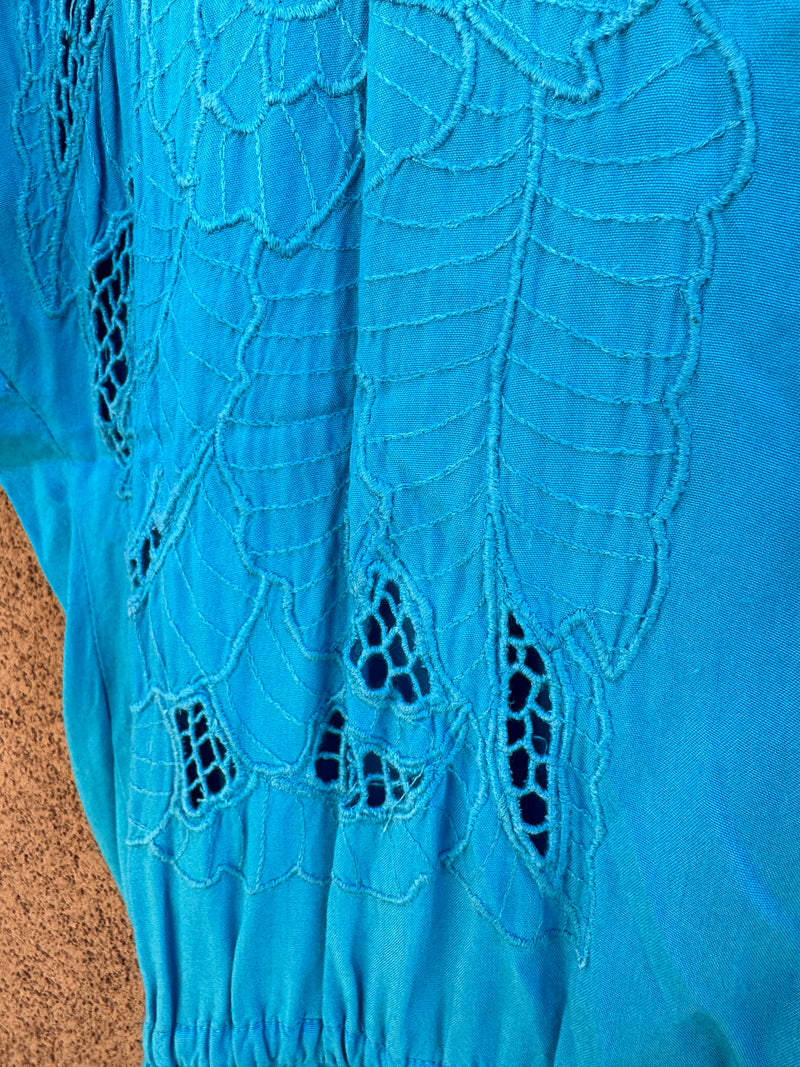 Long Blue Dress with Window Embroidery