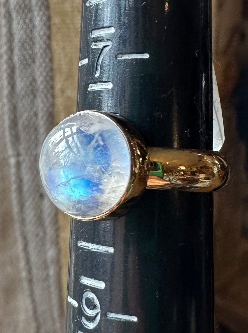 925 Sterling Silver Gold Moonstone Ring