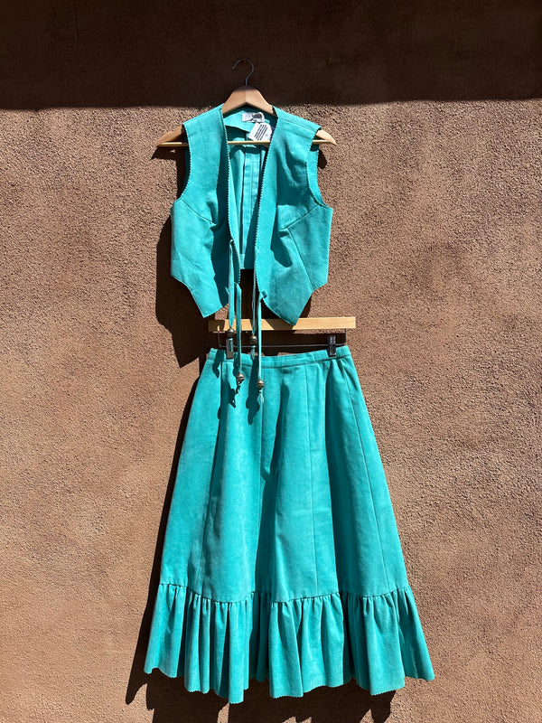 1960's Suzette International Jacket, Vest, and Skirt with Coral and Turquoise