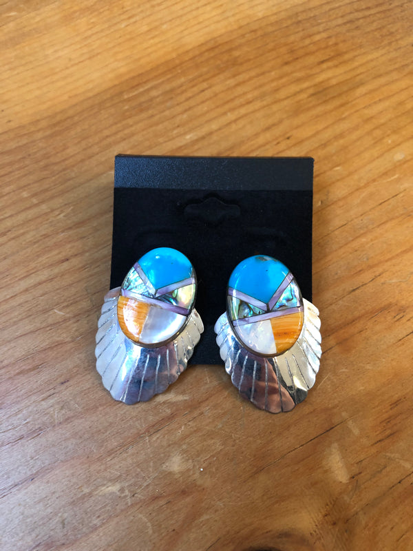 Turquoise Abalone Fans Sterling Silver Earrings