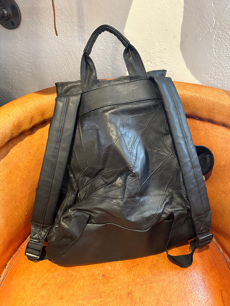 Black Leather Patchwork Backpack (Large)
