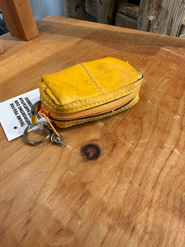 Cute Little Yellow Leather Keyring Bag