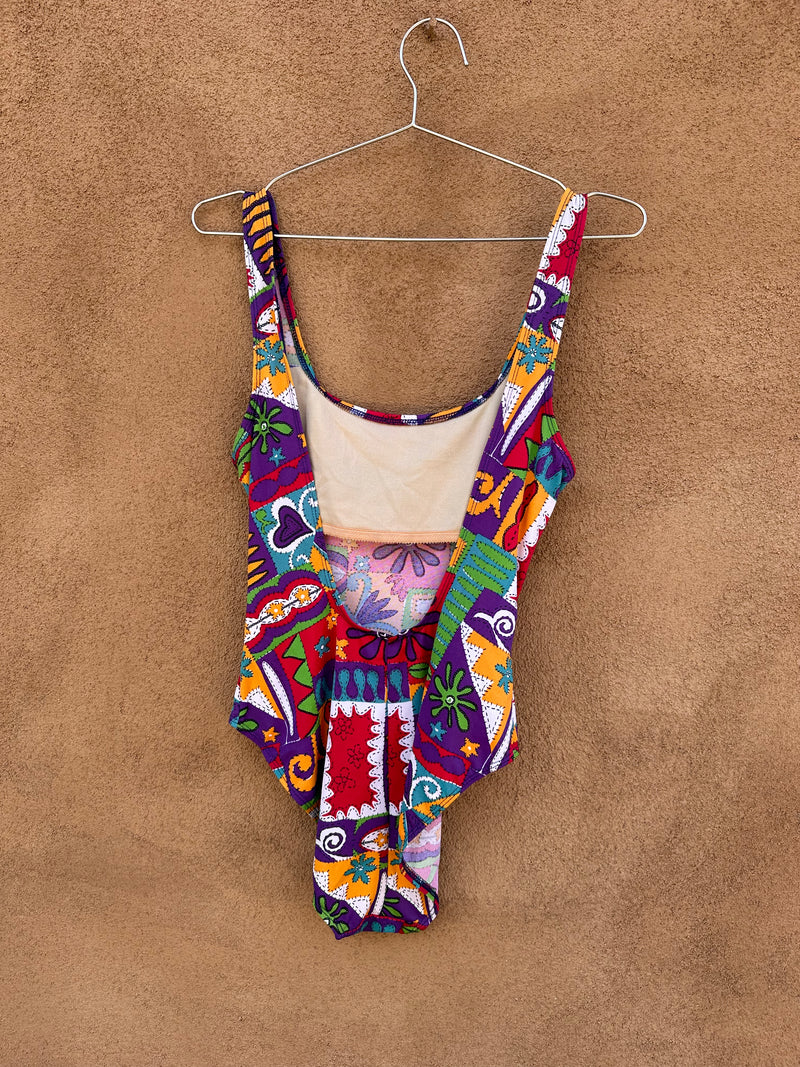 1980's Abstract One Piece Swimsuit