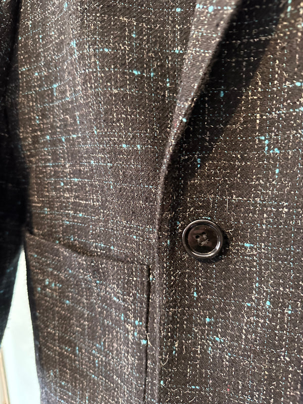 Black with Gray and Blue Tweed Blazer - Wool Blend