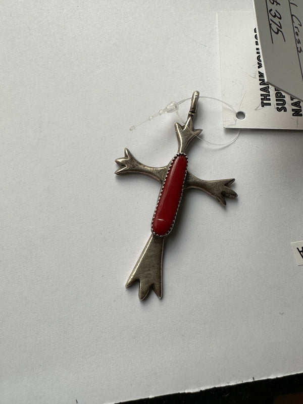 Cast Sterling Silver w/Oxblood Coral Cross