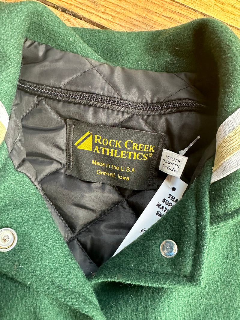 Green and White Rock Creek Letterman Jacket Youth Large