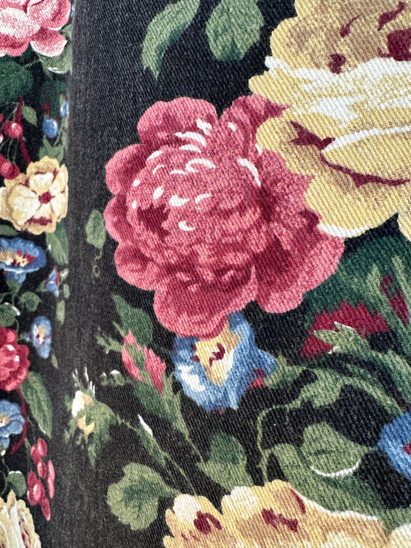 Long Vivaldi Denim Skirt with Flower Motif