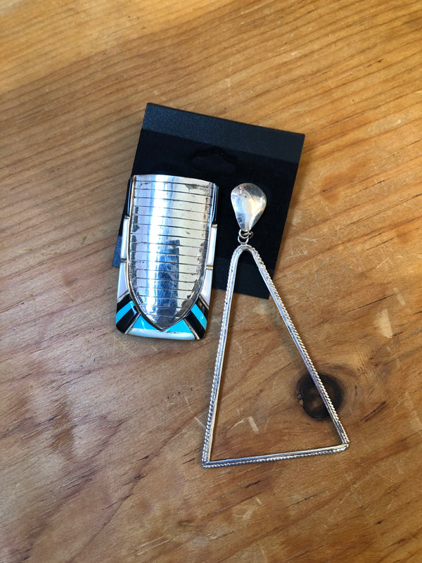 Mismatch Triangle Rectangle Sterling Silver Earrings