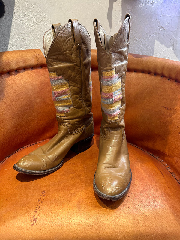 Camel Color Leather Boot w/Wool Chimayo Inlay - 9