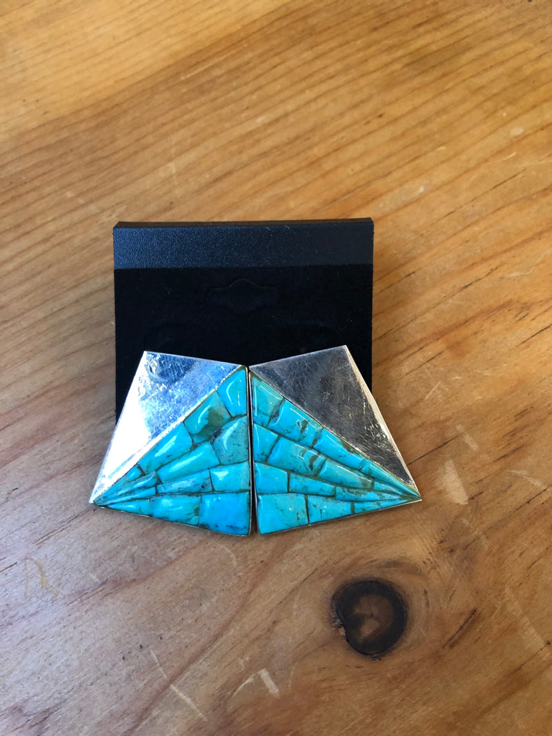 Turquoise Bits on Triangle Sterling Silver Earrings