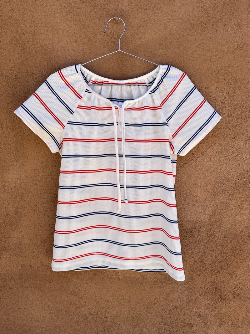 White 60's/70's Top with Red and Blue Stripes
