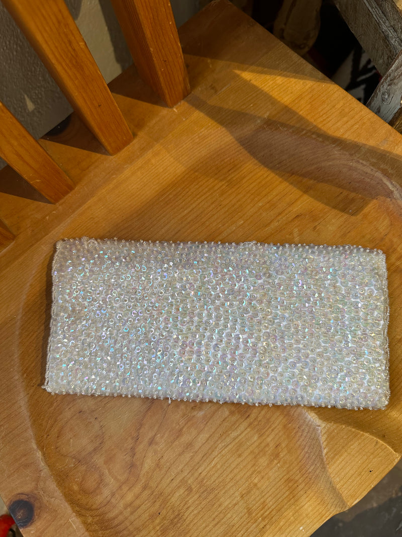 Beaded and Sequins White Clutch