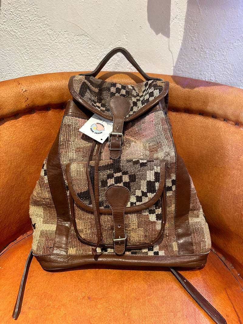 Leather and Wool Kilim Backpack