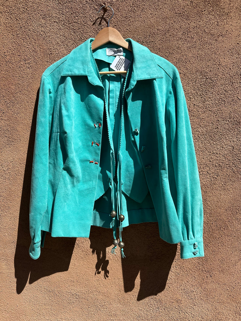 1960's Suzette International Jacket, Vest, and Skirt with Coral and Turquoise