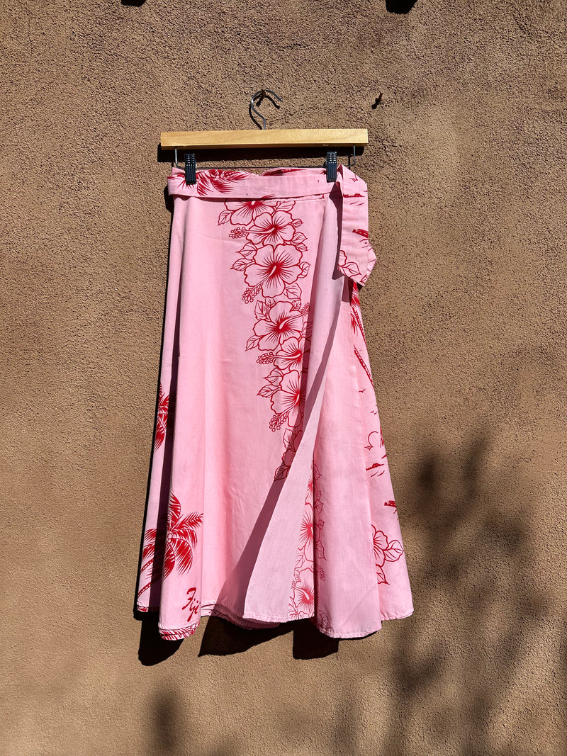 Pink Hibiscus Print Wrap Skirt From Fiji