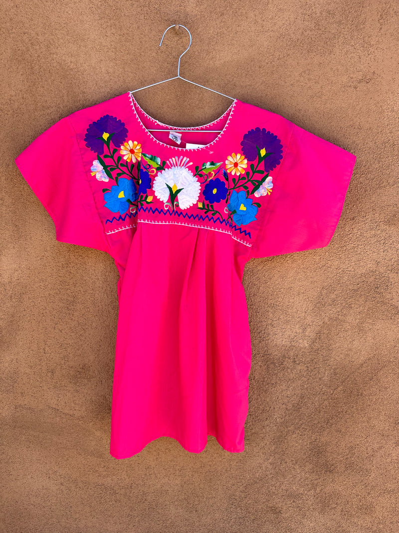 Bright Pink Embroidered Mexican Blouse