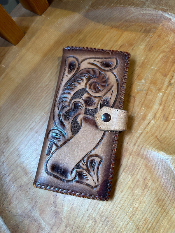 80's Hand Tooled Leather Wallet with Mirror