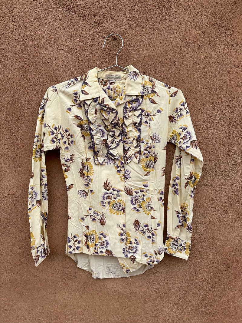 Floral and Ruffle Long Tail Shirt