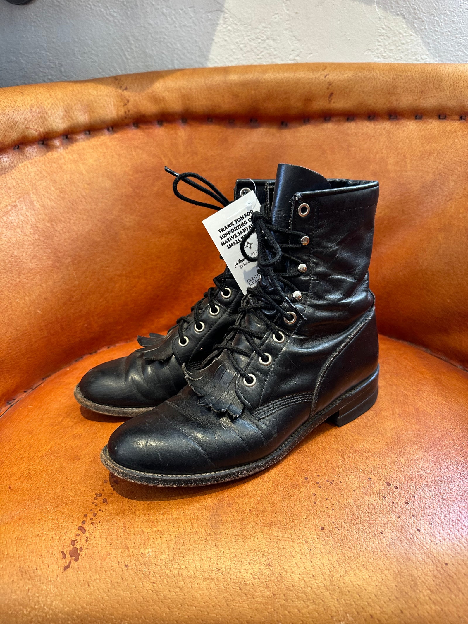 Justin Boots 506 Vintage Packer Kiltie Leather Western Paddock Mens Sz 7.5 D Vintage Burgundy Lace up Western Kiltie Packer Boots Men main image 4