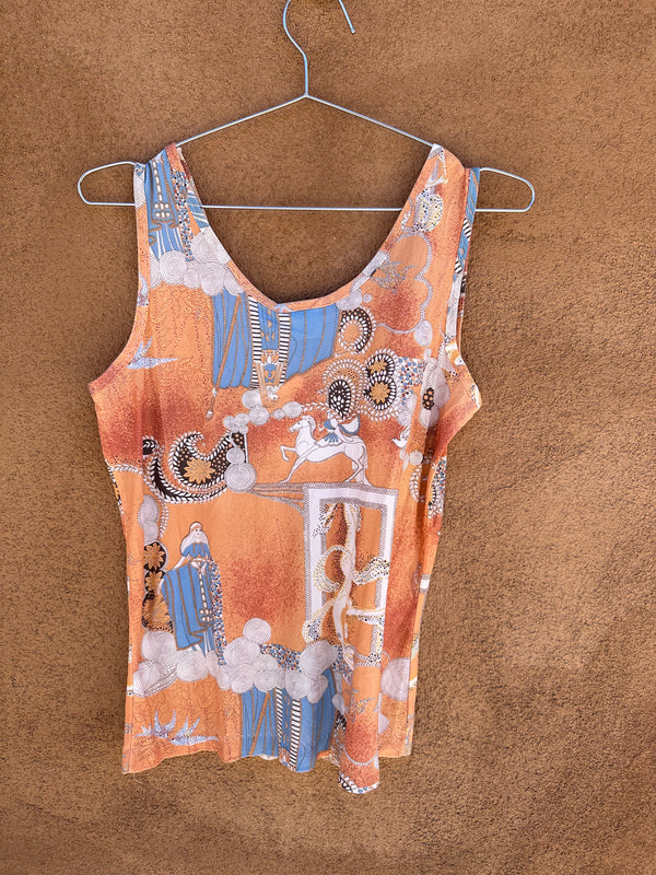 60's/70's Novelty Print Lorielle Tank Top