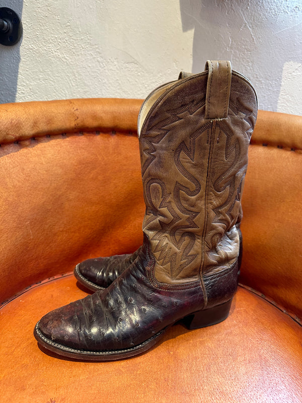 Laramie Two Tone Ostrich and Leather Boots 9.5D