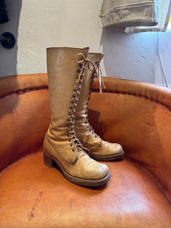 1970's Camel Color Frye Black Label Lace Up Campus Boots 7.5B
