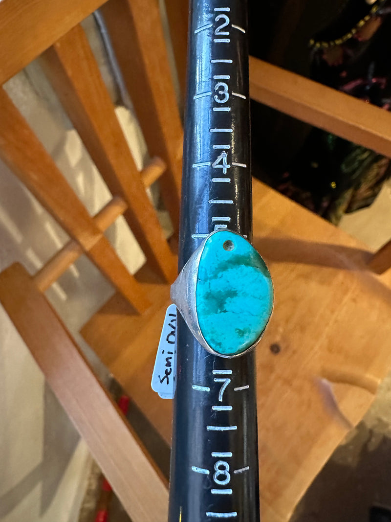 Semi Oval Sterling and Turquoise Ring