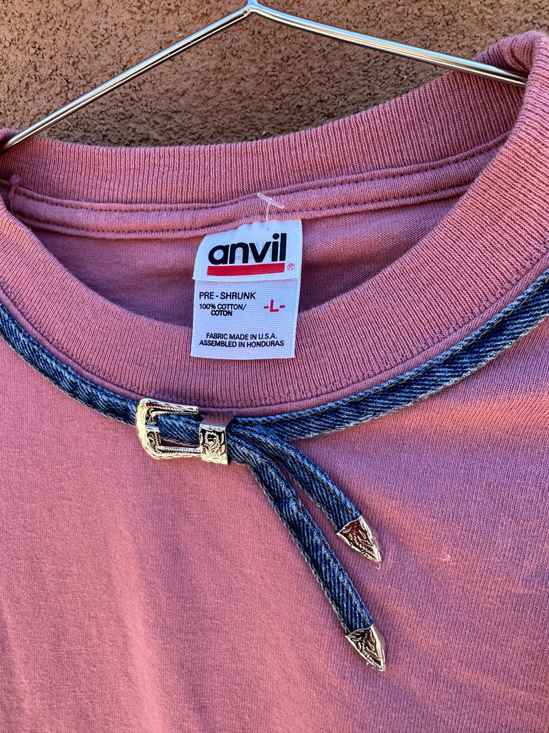 Pink Long Sleeve Top with Denim Belt Theme