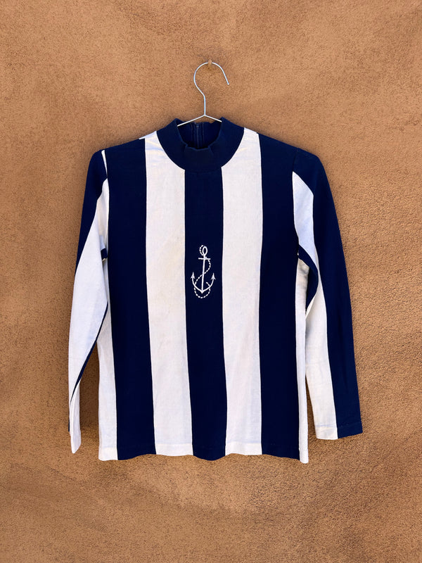 Anchor White and Blue Long Sleeve Tee