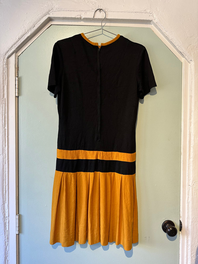 1960's Drop Waist Black & Mustard Dress