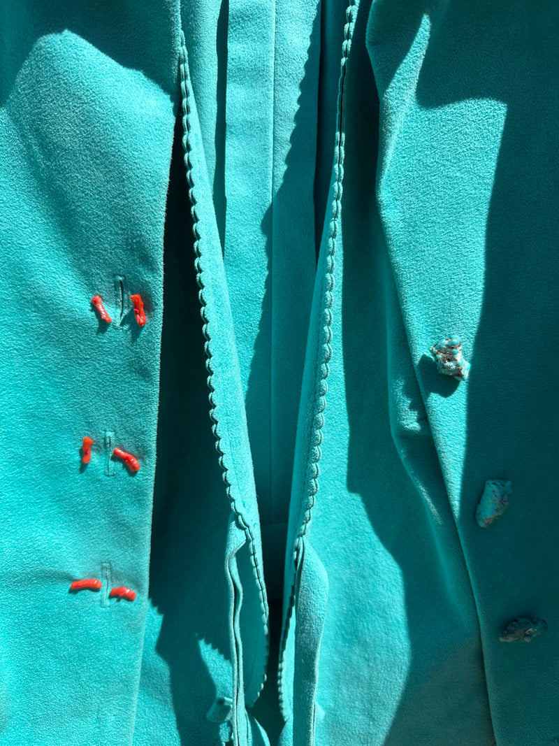 1960's Suzette International Jacket, Vest, and Skirt with Coral and Turquoise