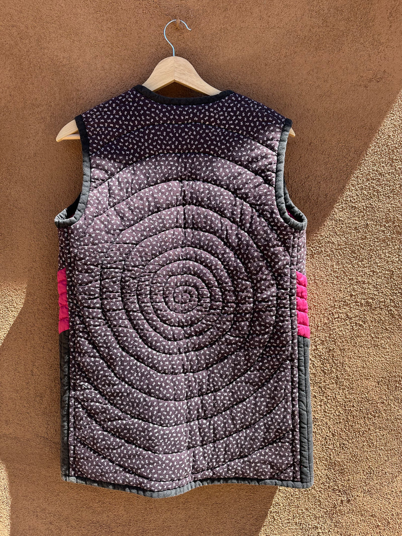 Quilted Vest Mid Length - Blue & Pink