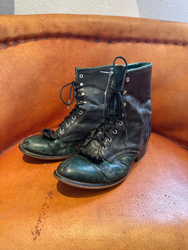 Black and Green Packer Boots 7