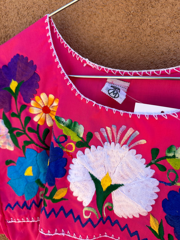 Bright Pink Embroidered Mexican Blouse