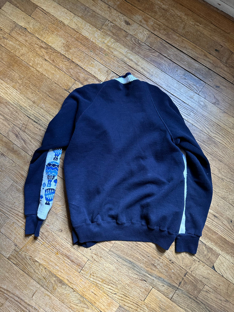 Navy Blue Cardigan Sweatshirt with Hot Air Balloon Sleeves