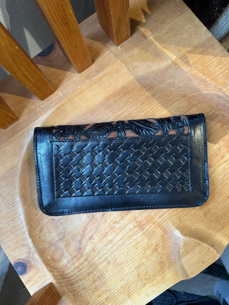 Black Hand Tooled & Embossed Large Leather Wallet