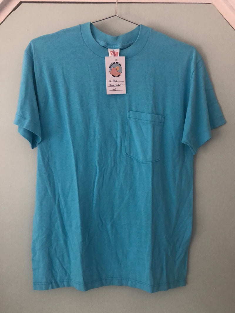 Sky Blue Plain Pocket T-shirt