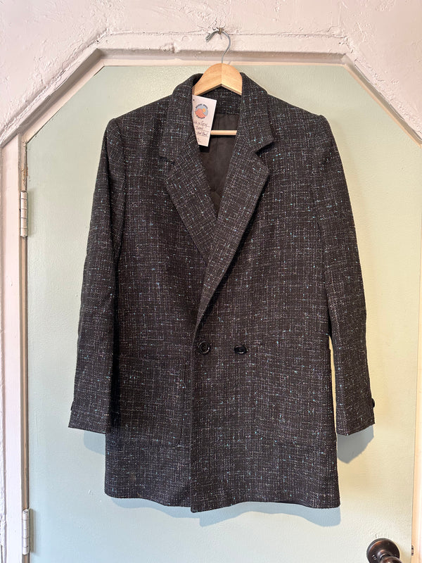 Black with Gray and Blue Tweed Blazer - Wool Blend