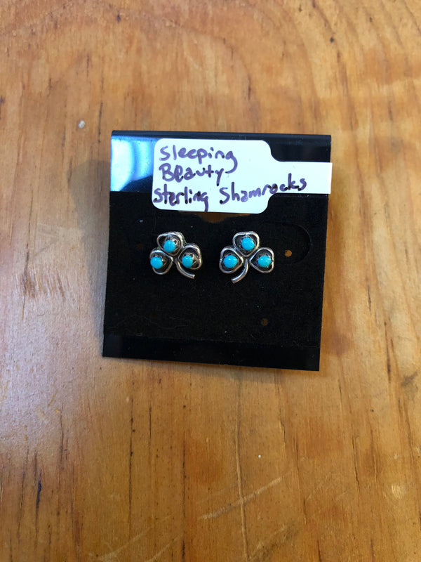 Sleeping Beauty and Sterling Silver Shamrock Earrings