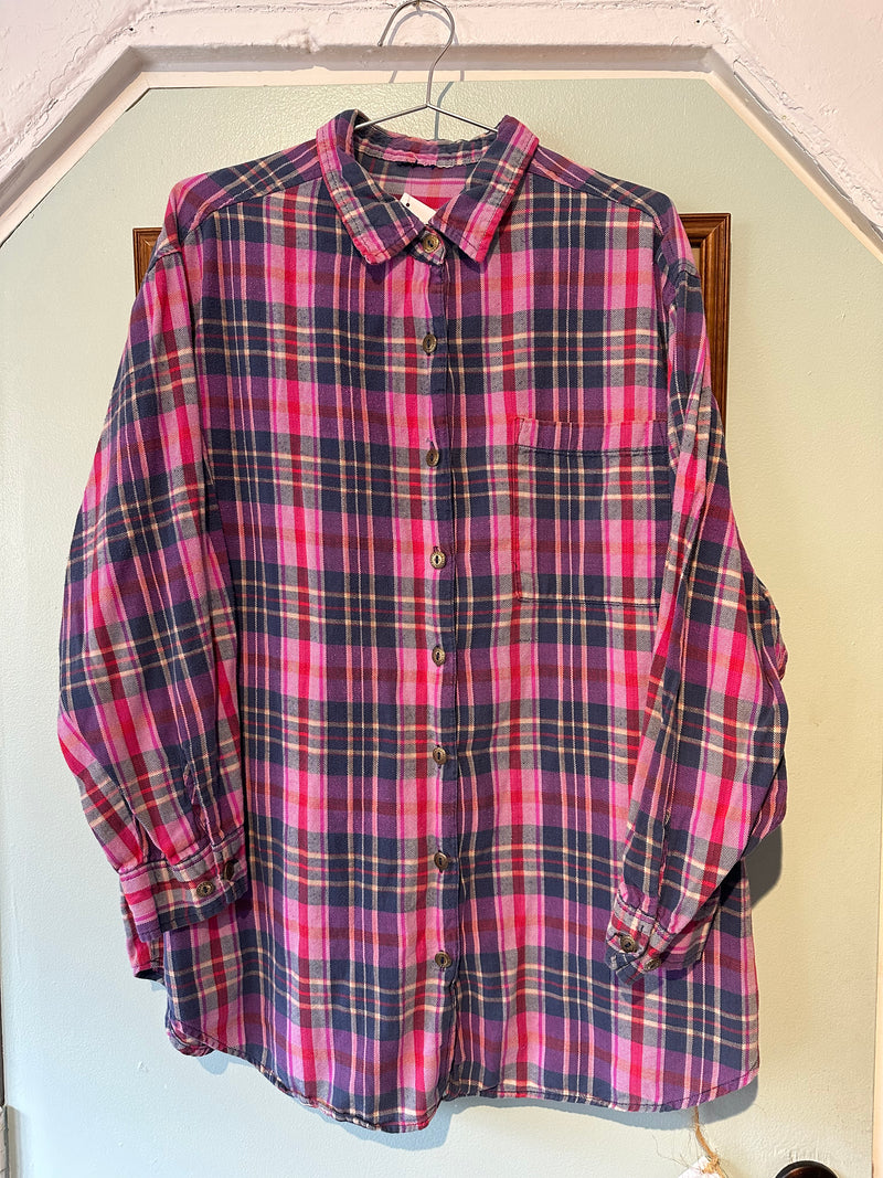 Pink/Blue Plaid Flannel Top