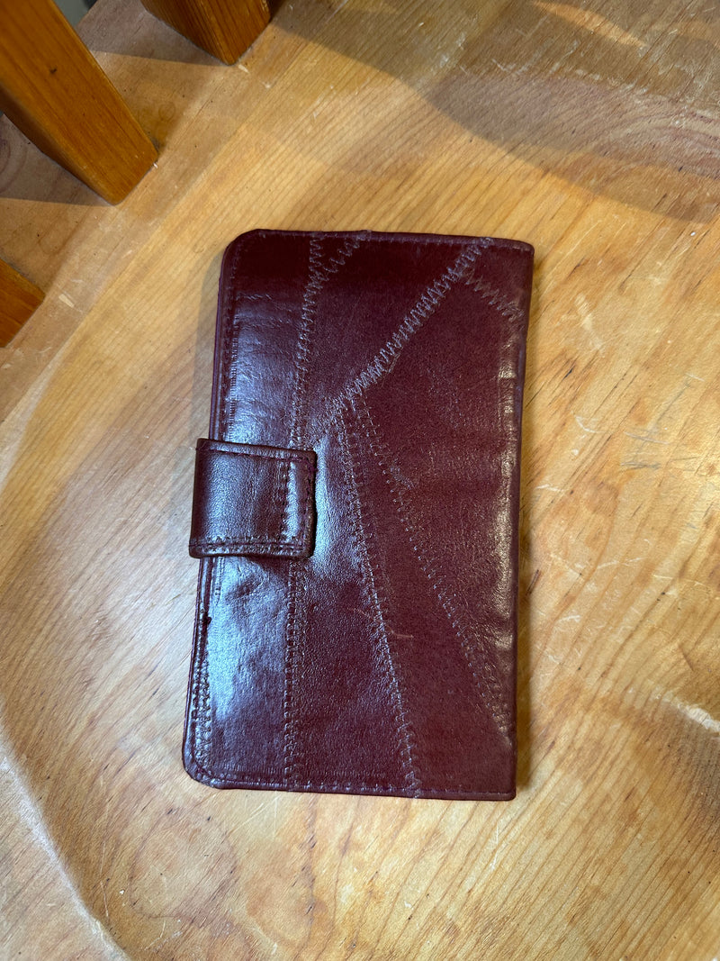 Brown Patchwork Leather Wallet with Plastic Sleeve