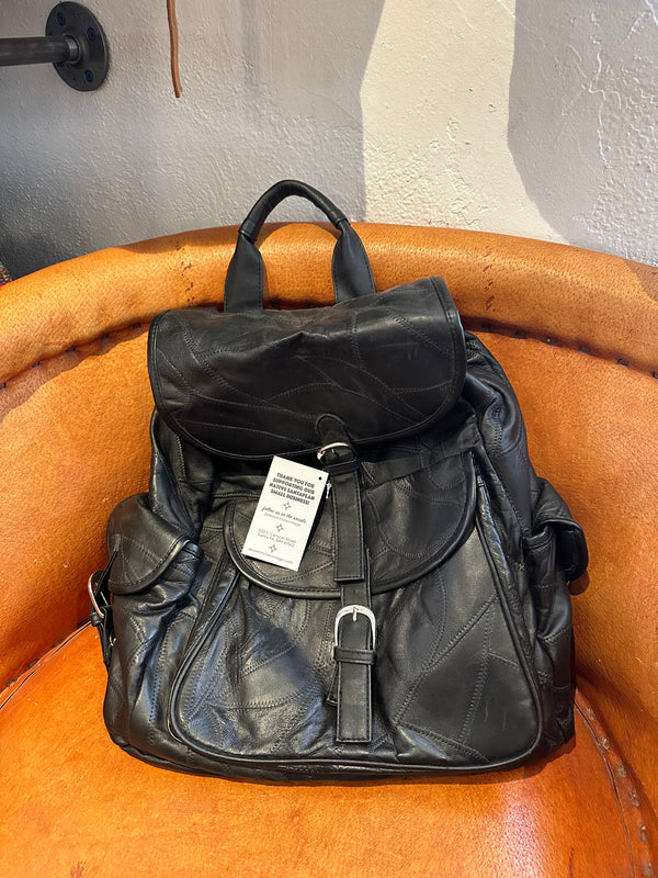 Black Leather Patchwork Backpack (Large)
