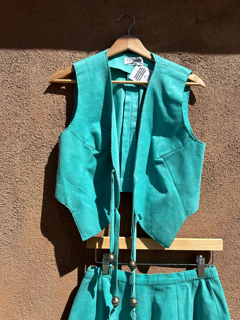 1960's Suzette International Jacket, Vest, and Skirt with Coral and Turquoise