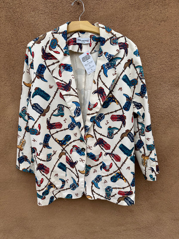 Cowboy Boot and Barbed Wire Print Blazer