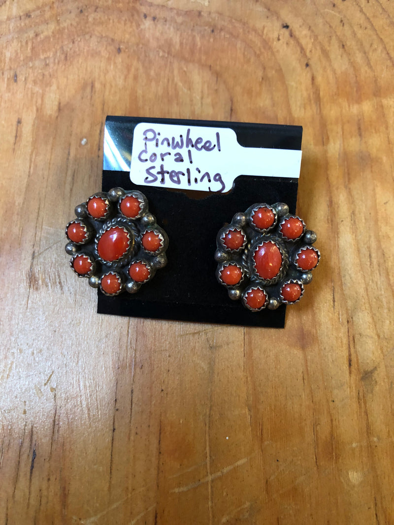 Pinwheel Coral and Sterling Silver Earrings